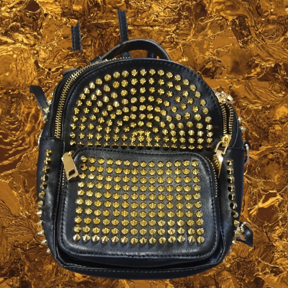 MMS Design Studio Black and Gold Studded Backpack